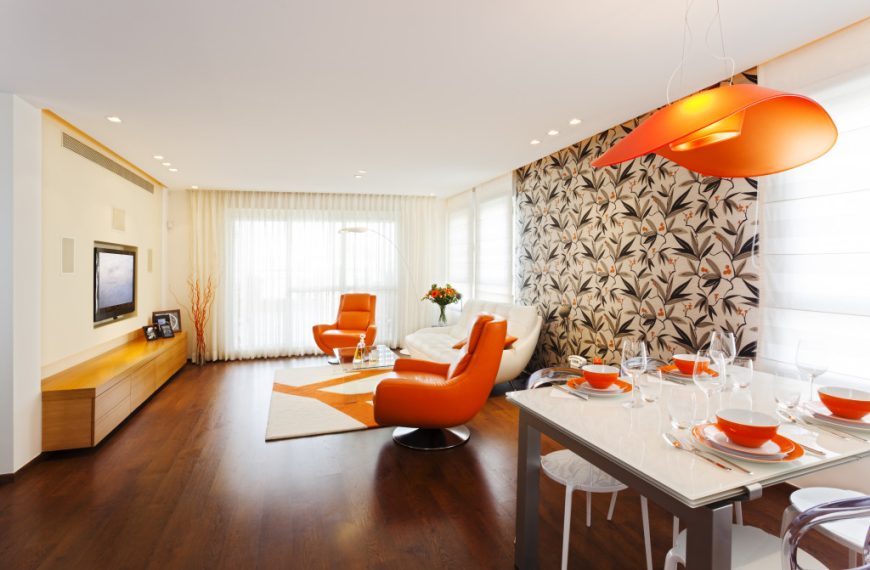 orange themed living room